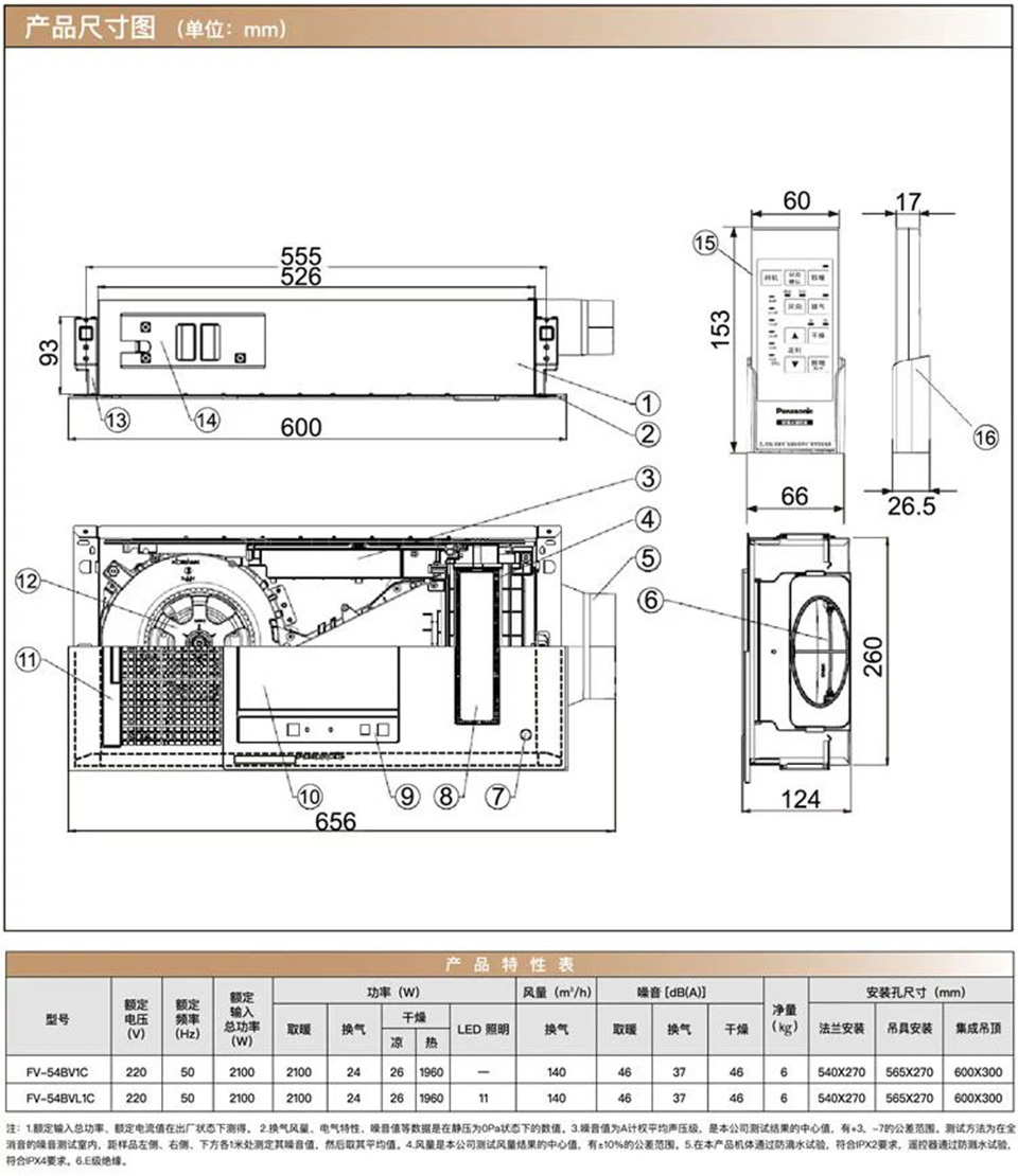 薄型浴霸FV-54BVL1C-W（通用吊頂）